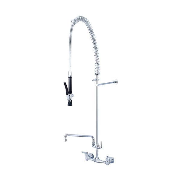 Two Handle Wallmount Pre-Rinse Faucet, NPT, Wallmount, Polished Chrome, Weight: 12.9